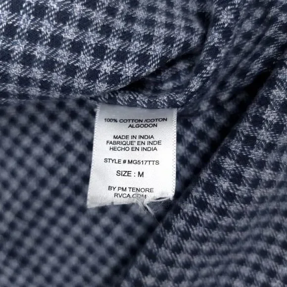 RVCA Flannel Slim Fit Button Down Casual Short Sleeve Shirt Check Navy Blue Gray - Picture 6 of 8